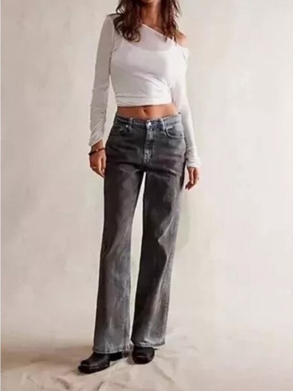 We The Free Tinsley Baggy Mid Rise Straight Leg Gray Jeans